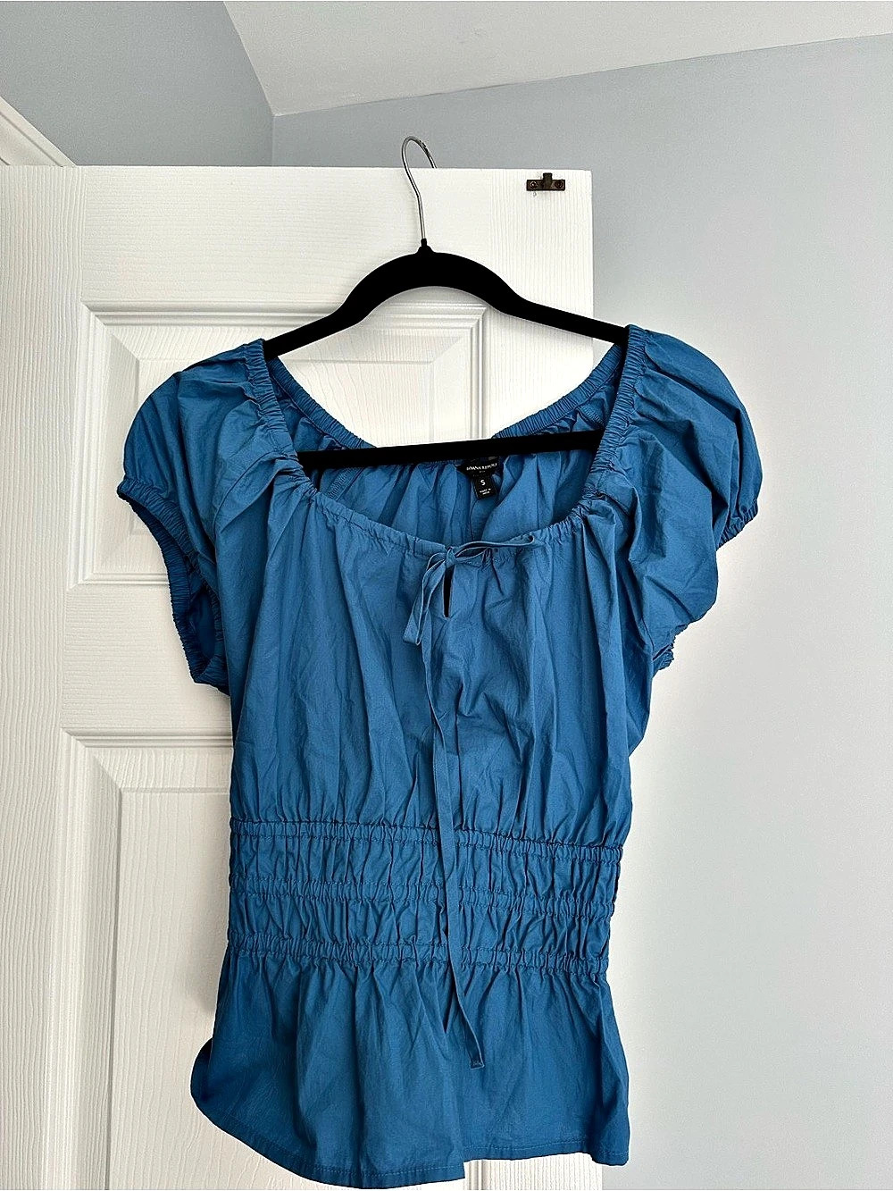 Banana Republic Elastic Scoop-Neck Top Blue Cotton Blouse Small